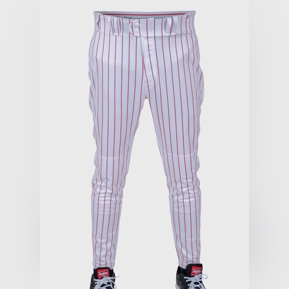 Rawlings jogger fit White and Scarlet Striped baseball Pants  adult size large